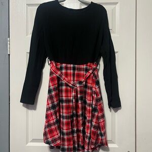 SHEIN Black and Red Plaid Long Sleeve Dress